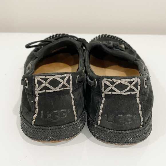 UGG Drina Beaded Bow Leather Slip On Fringe Moccasin Loafer Flats Black Size 6 - Picture 9 of 14